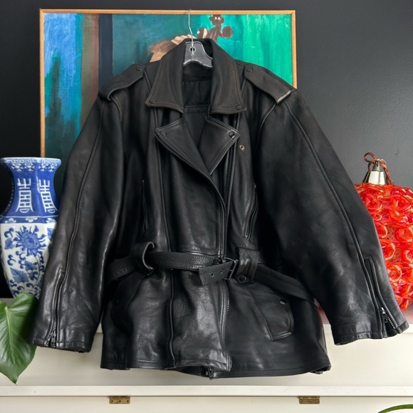 EUC Vintage Black Leather Motorcycle Jacket - Picture 2 of 12